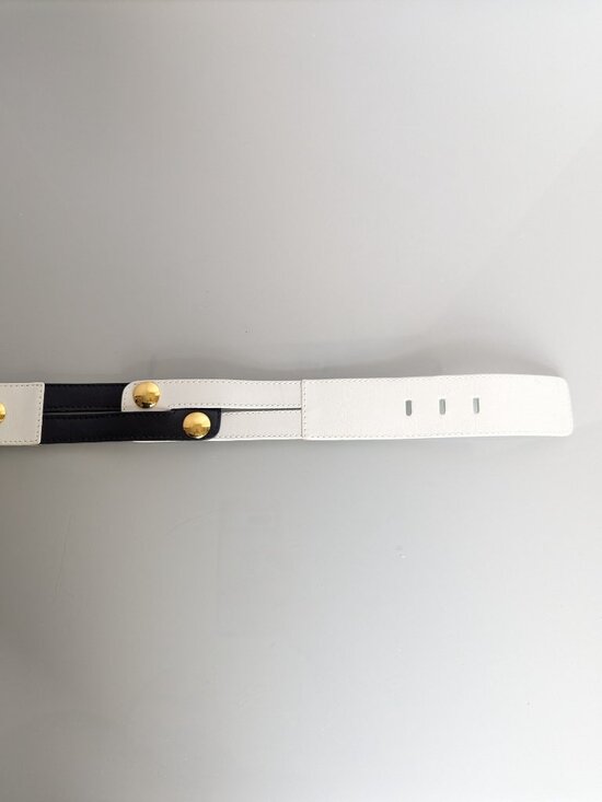 Escada Vintage Black And White Leather Belt Gold Tone Round Studs main image 7